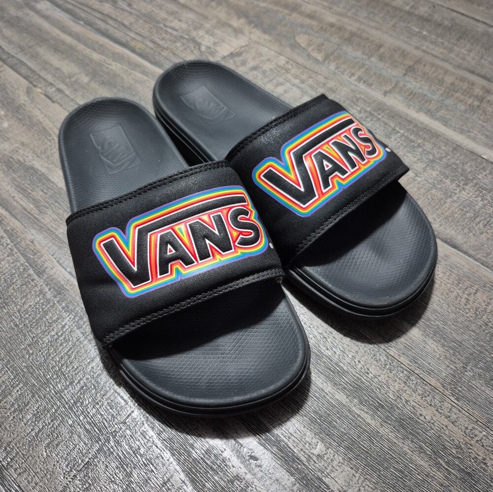 Vans Shoes Slides La Costa Pride Mens 7 Black Rainbow Nubuck Slip On VN0A5HF5AN8